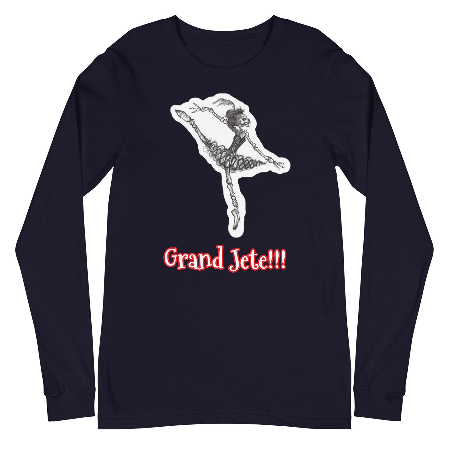 Halloween Skeleton "Grand Jete!!!" Ballet Unisex Crew Neck Long Sleeve T-Shirt for Men & Women