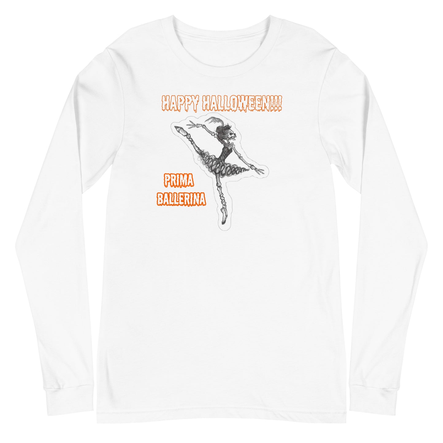 Halloween Skeleton "Prima Ballerina" Unisex Long Sleeve Crew Neck T-Shirt for Men and Women