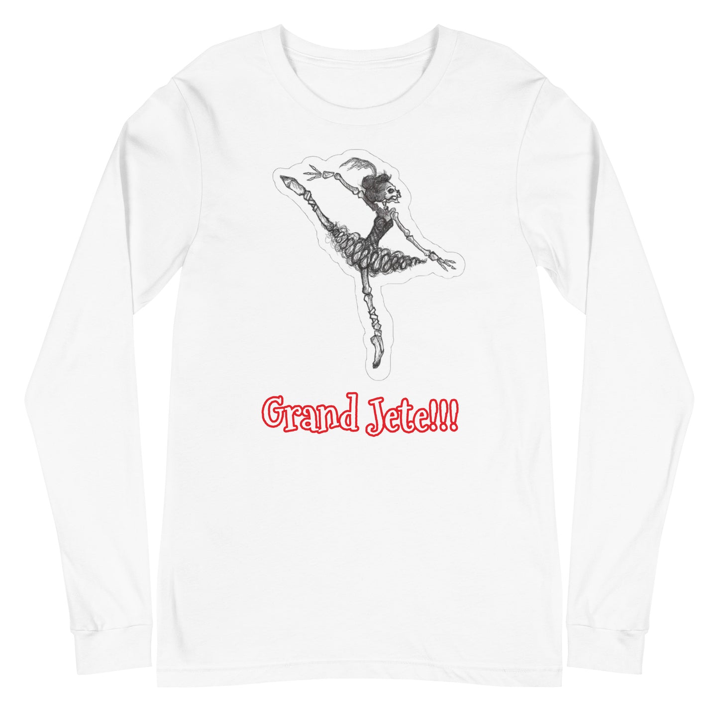 Halloween Skeleton "Grand Jete!!!" Ballet Unisex Crew Neck Long Sleeve T-Shirt for Men & Women