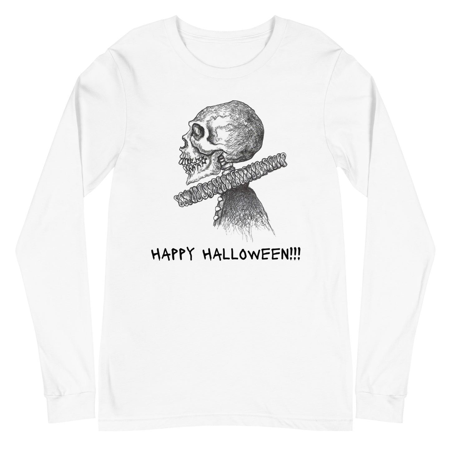 Skeleton William "Willie" Shakespeare - "Happy Halloween" Unisex Long Sleeve Regular Fit T-Shirt for Men, Women & Skeletons