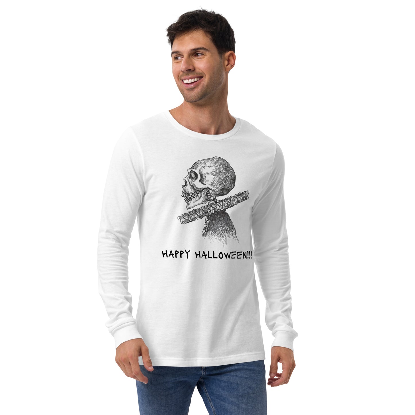 Skeleton William "Willie" Shakespeare - "Happy Halloween" Unisex Long Sleeve Regular Fit T-Shirt for Men, Women & Skeletons