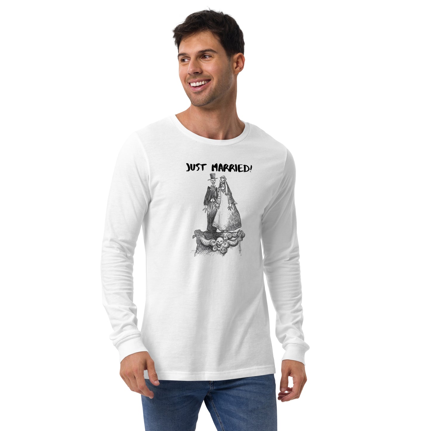 "Just Married!!!" Halloween Unisex Long Sleeve Regular Fit T-Shirt for Men & Women