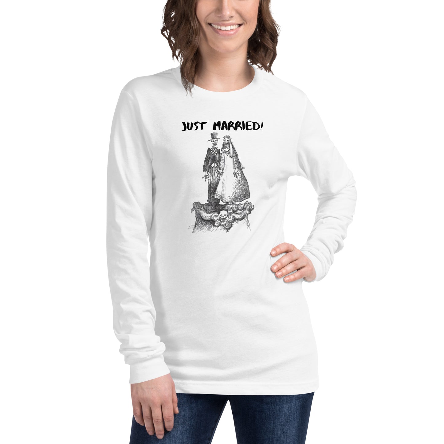 "Just Married!!!" Halloween Unisex Long Sleeve Regular Fit T-Shirt for Men & Women