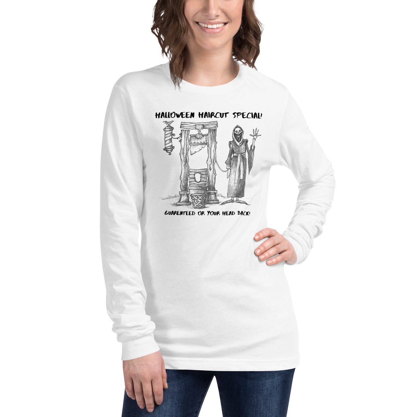 "Halloween Haircut Special" - Halloween Unisex Style Long Sleeve Regular Fit T-Shirt for all Men & Women who love a great cut!!!