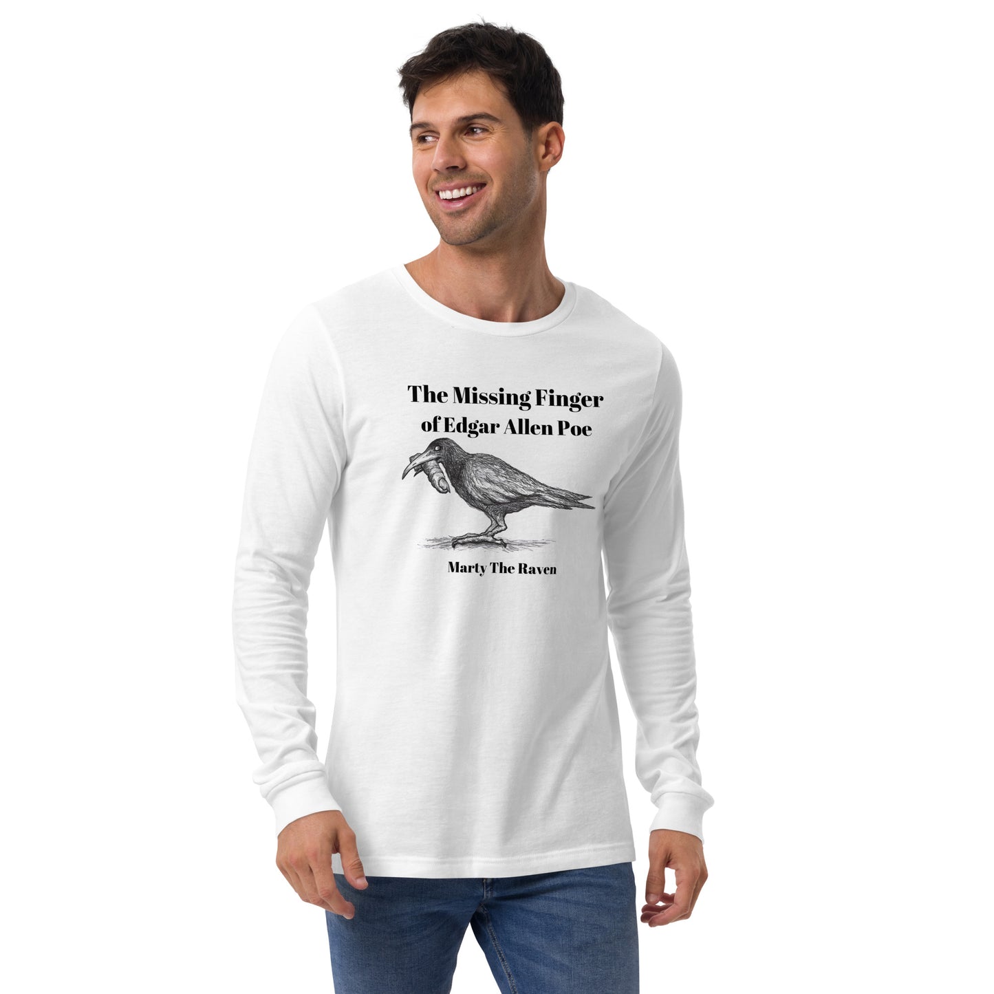 "The Missing Finger of Edgar Allan Poe!!!" - Halloween Unisex Style Long Sleeve Regular Fit T-Shirts for Men, Women & Ravens who like new and shiny things
