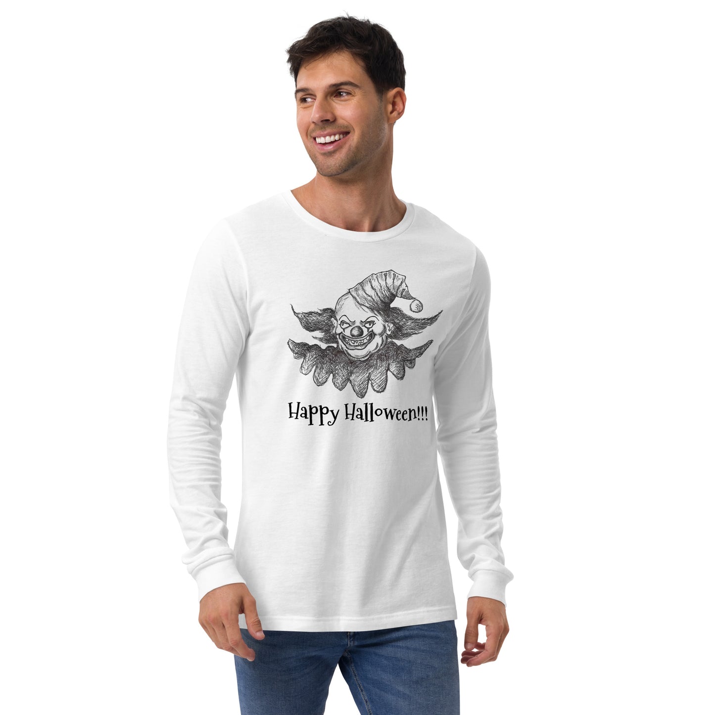 Halloween "Peekaboo" Clown Unisex Long Sleeve Regular Fit T-Shirt for Men, Women & Clowns