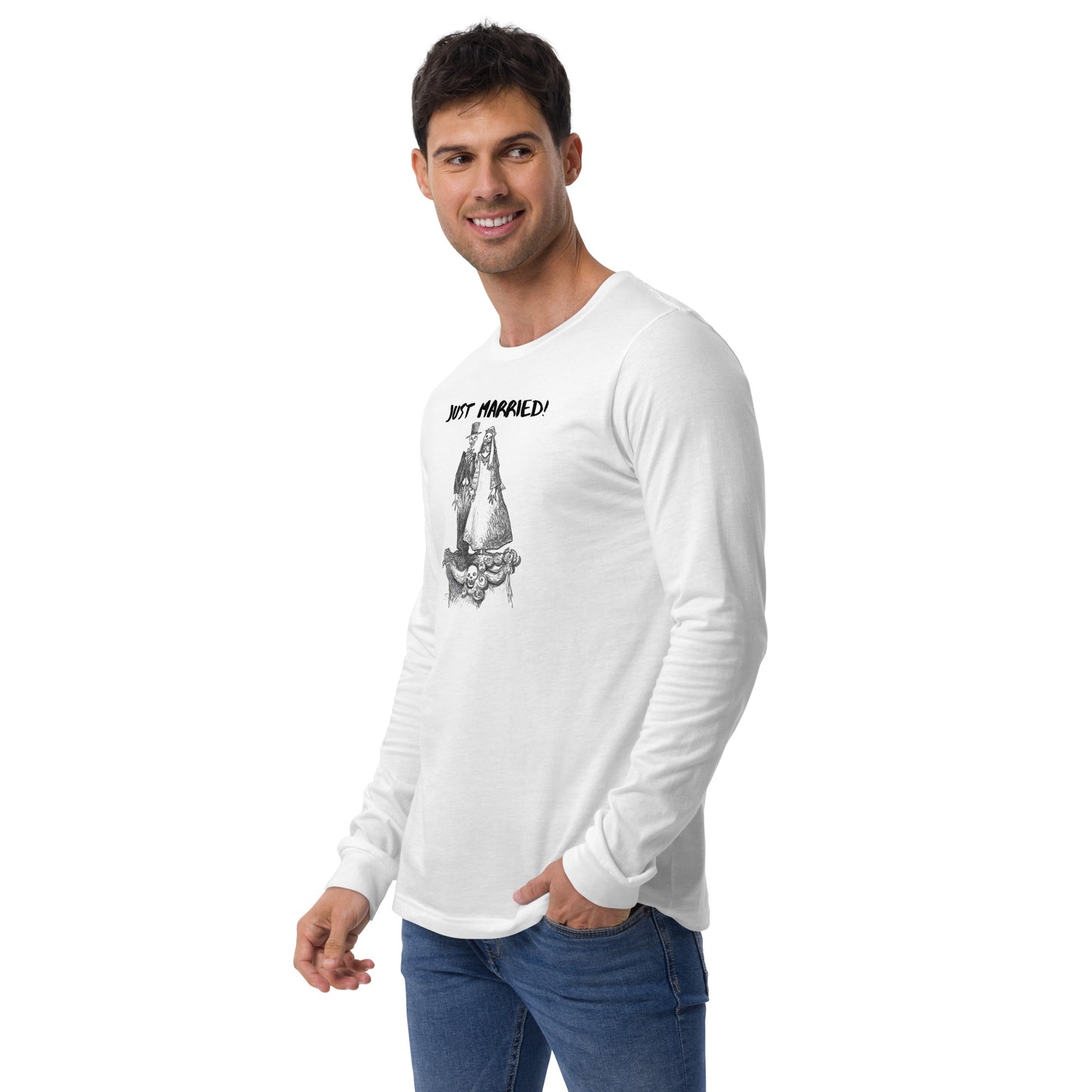 "Just Married!!!" Halloween Unisex Long Sleeve Regular Fit T-Shirt for Men & Women