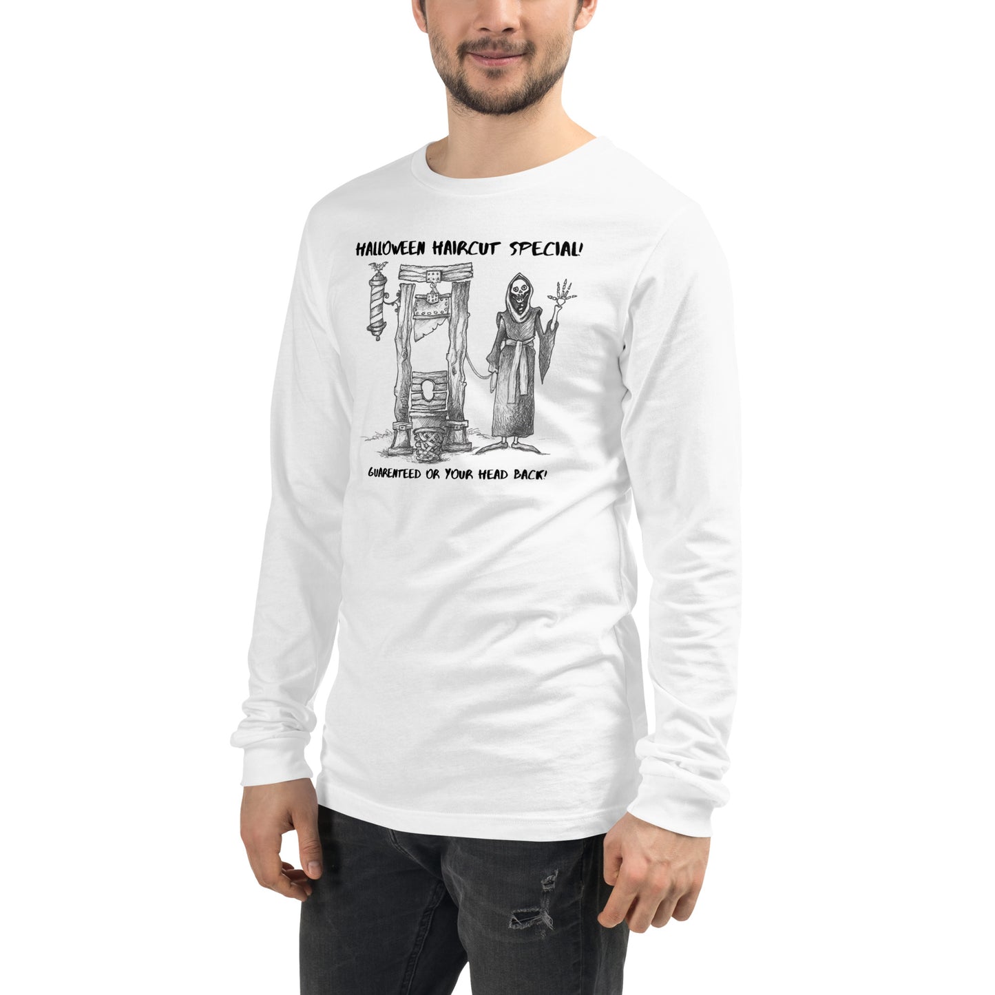 "Halloween Haircut Special" - Halloween Unisex Style Long Sleeve Regular Fit T-Shirt for all Men & Women who love a great cut!!!