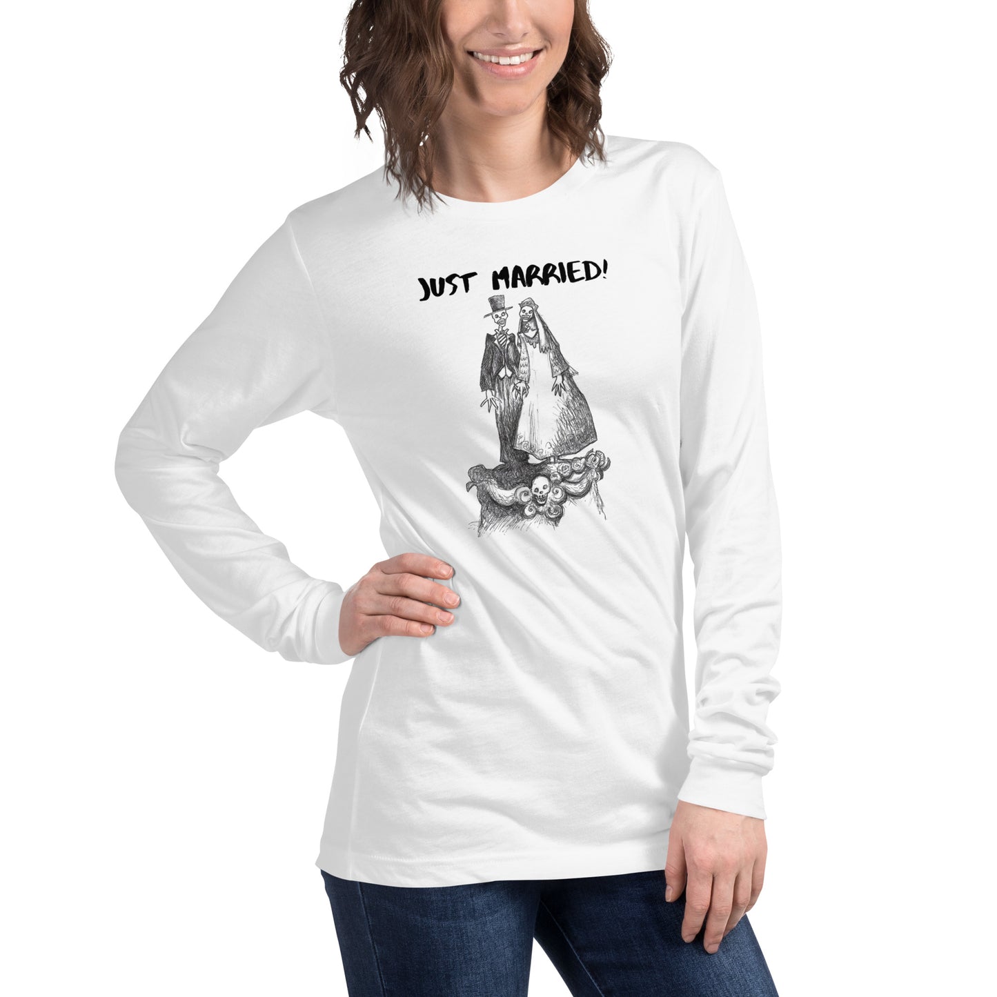 "Just Married!!!" Halloween Unisex Long Sleeve Regular Fit T-Shirt for Men & Women