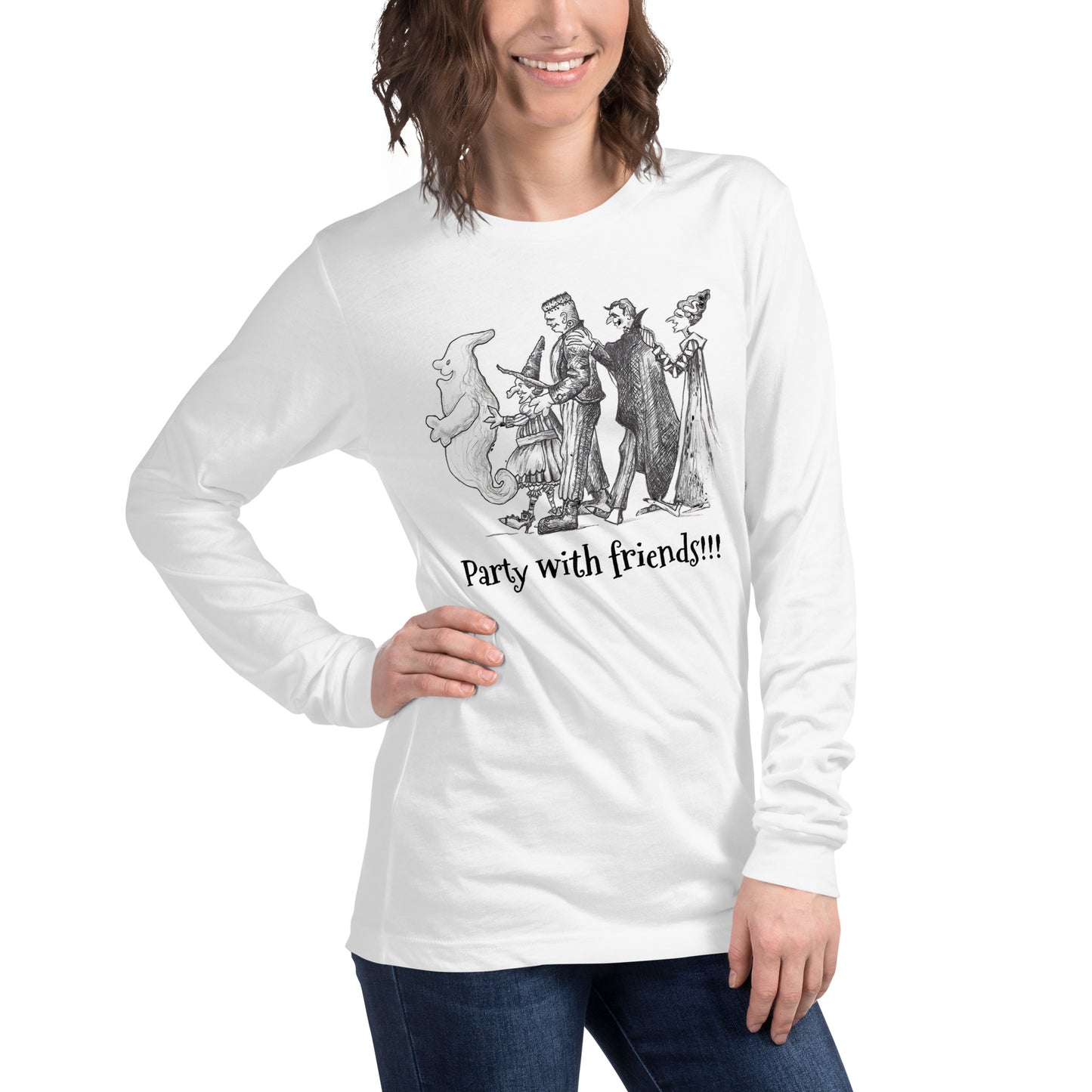 "Party with friends!!!" Halloween Unisex Style Long Sleeve Regular Fit T-Shirts for Men, Women & Partiers!!!