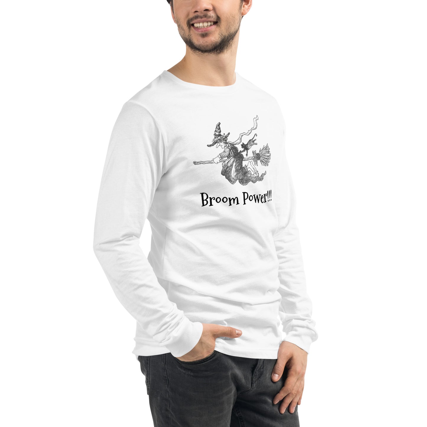 "Broom Power!!!" - Halloween Unisex Long Sleeve Regular Fit T-Shirt for Men, Women & Witches