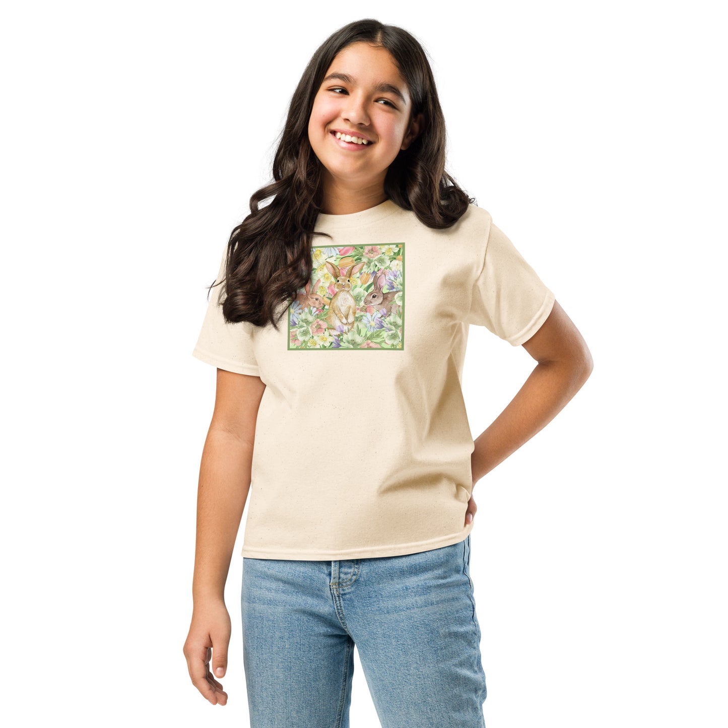 Spring Floral & Rabbits Unisex Youth Short-Sleeve Classic Tee