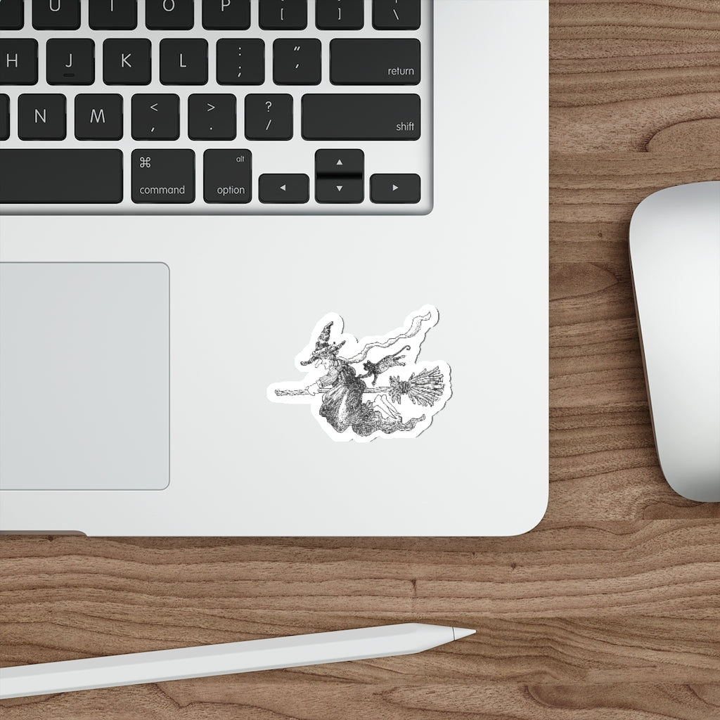 AGNES THE WITCH "Can Really Zoom On Her Broom" Halloween Vinyl Indoor & Outdoor Die-Cut Sticker
