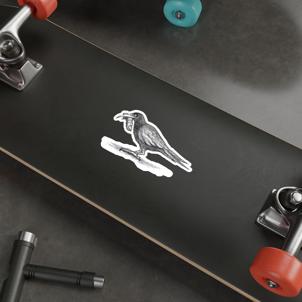MARTY THE RAVEN "Has The Missing Finger of Edgar Allan Poe" Halloween Vinyl Indoor & Outdoor Die-Cut Sticker