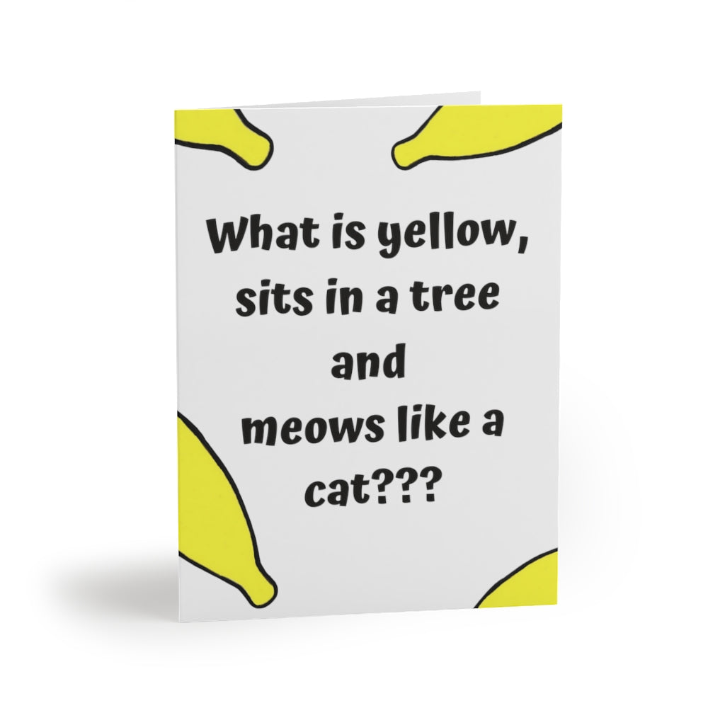 "WHAT IS YELLOW, SITS IN A TREE AND MEOWS LIKE A CAT???" Greeting Card Set by The Dumb Banana