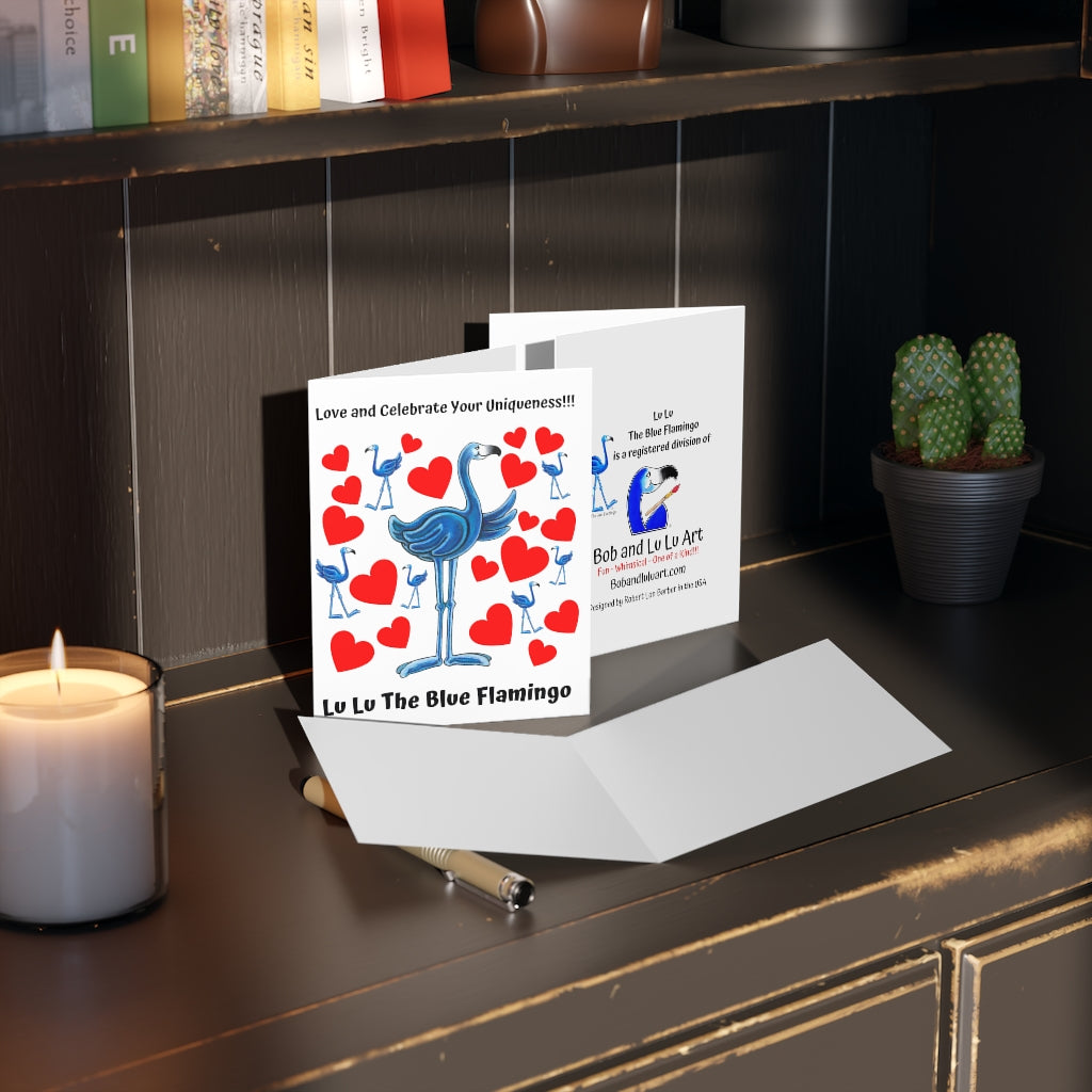 LOVE AND CELEBRATE YOUR UNIQUENESS Greeting Card Set by Lu Lu The Blue Flamingo