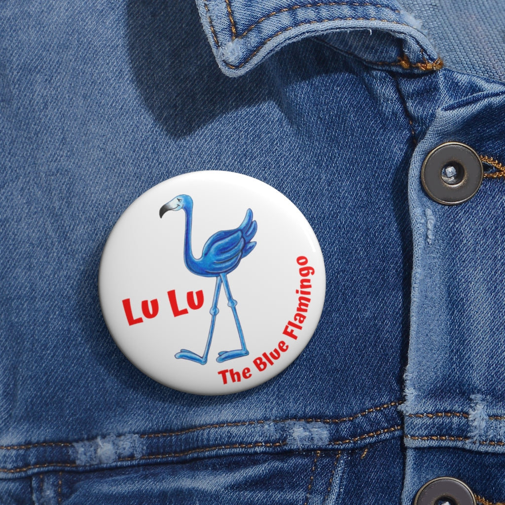 LU LU THE BLUE FLAMINGO Pin Button in White
