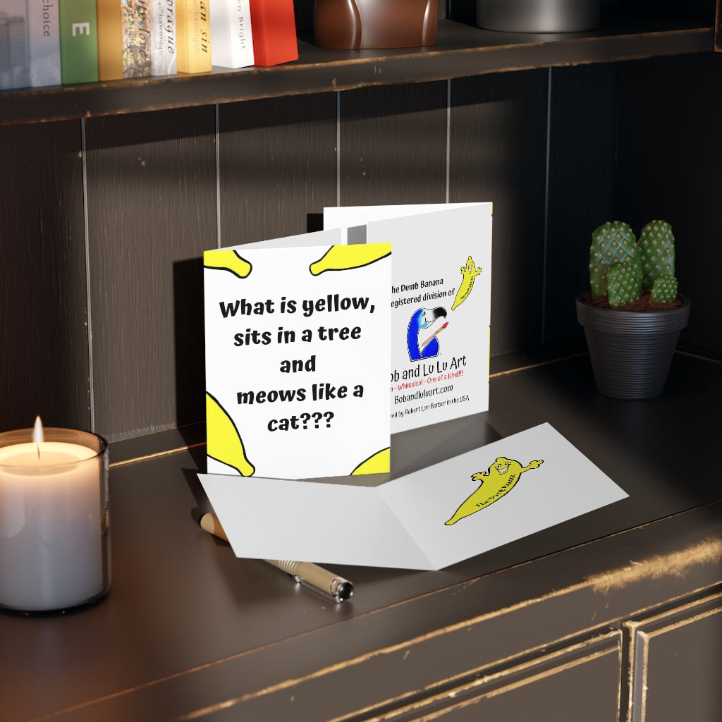 "WHAT IS YELLOW, SITS IN A TREE AND MEOWS LIKE A CAT???" Greeting Card Set by The Dumb Banana