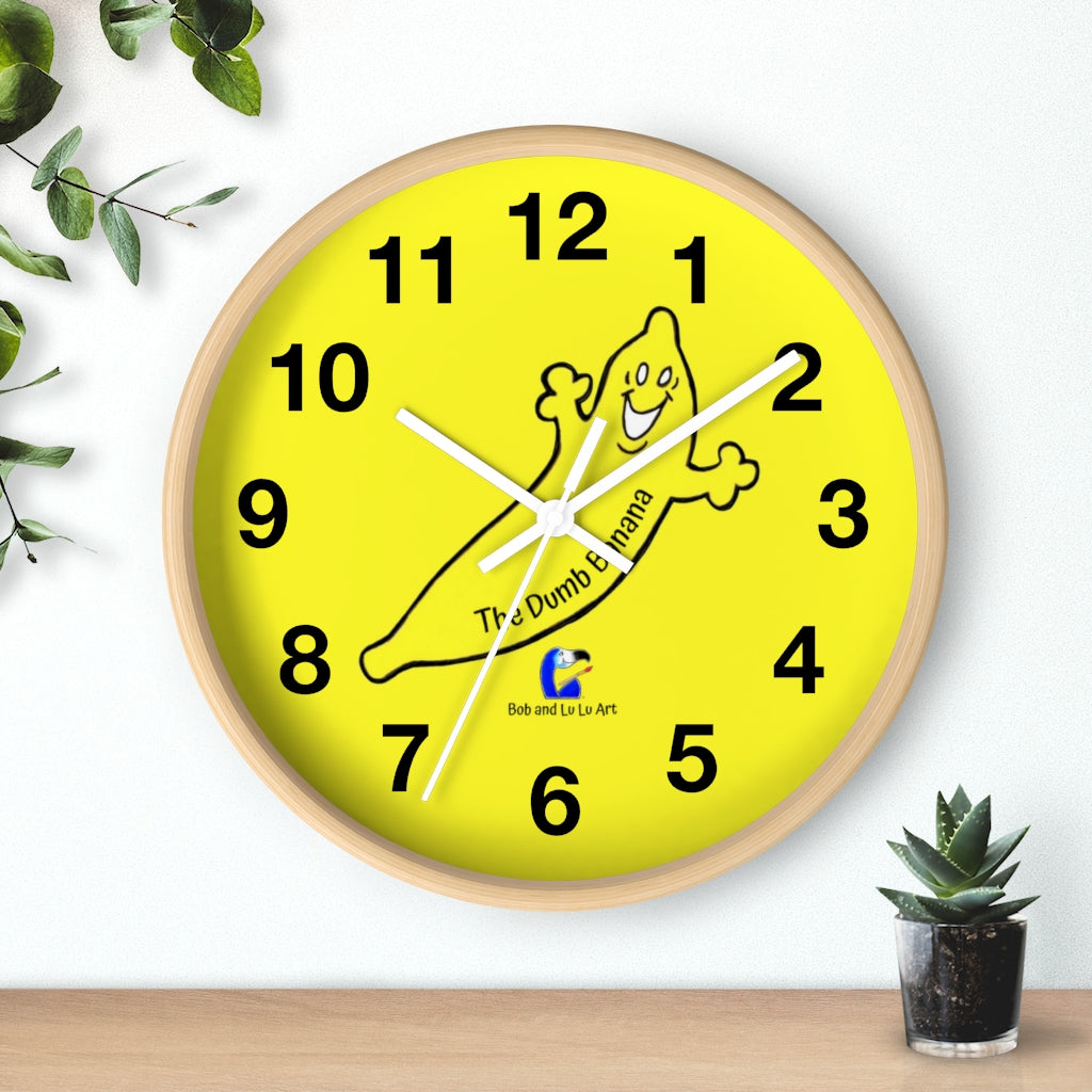 THE DUMB BANANA Wall Clock with Numbers in Yellow - There's always time to laugh when you're a banana!!!
