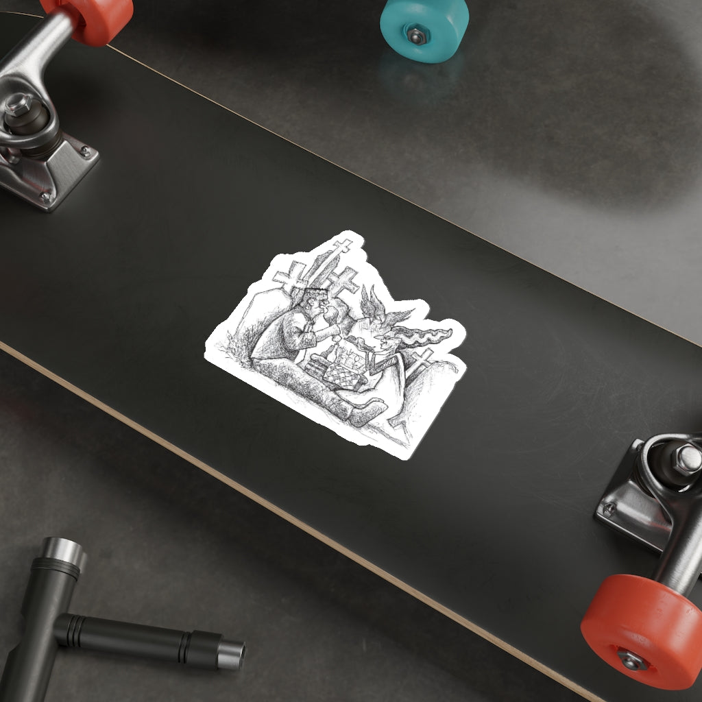 CEMETERY PICNIC "With Frankie & Elsa Frankenstein" Halloween Vinyl Indoor & Outdoor Die-Cut Sticker