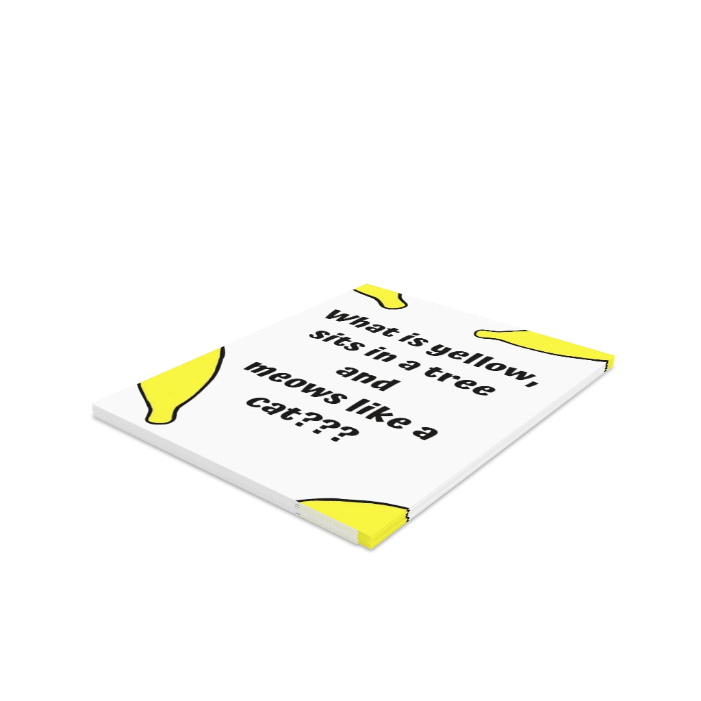 "WHAT IS YELLOW, SITS IN A TREE AND MEOWS LIKE A CAT???" Greeting Card Set by The Dumb Banana