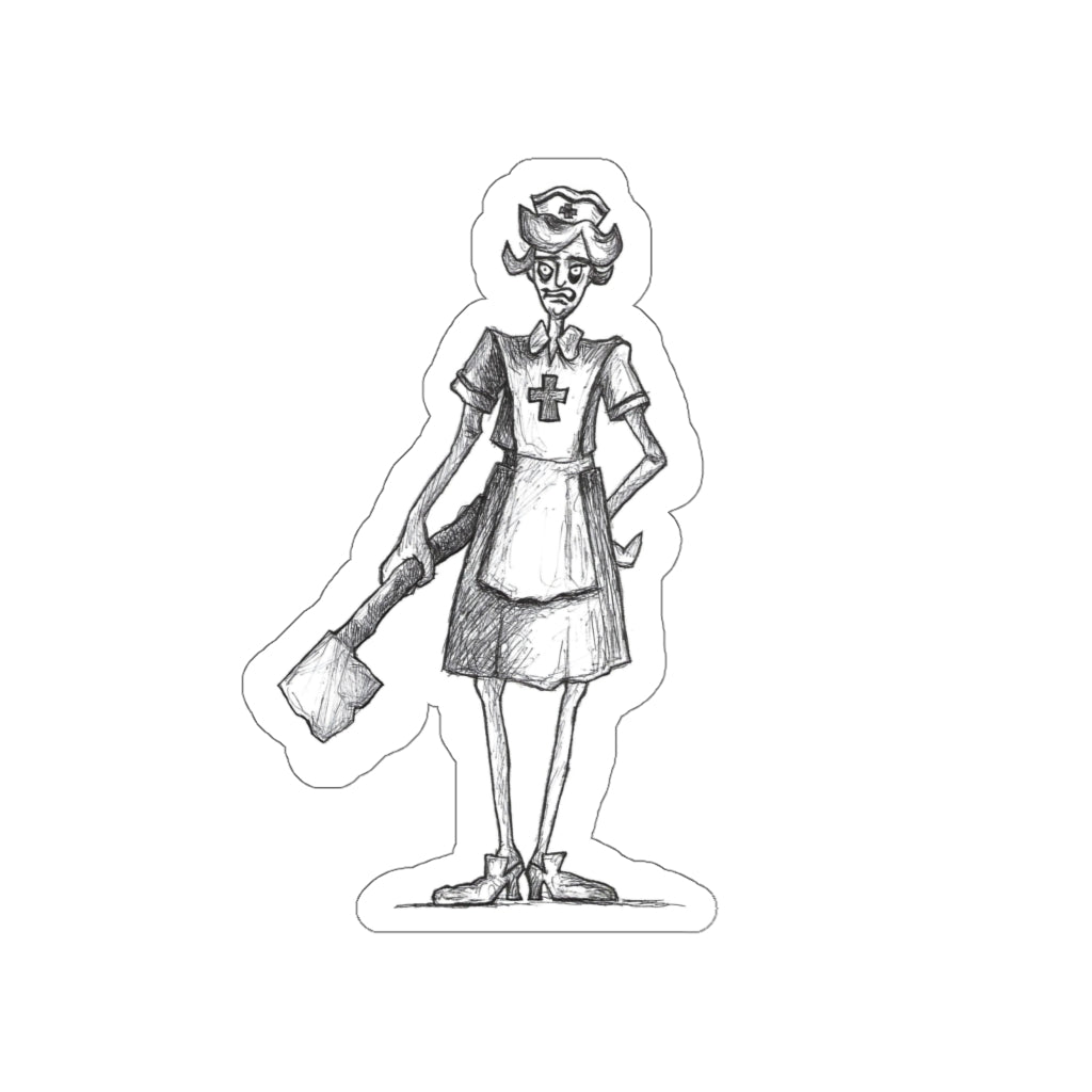 NURSE SCRATCH-IT "Has an Axe" Halloween Vinyl Indoor & Outdoor Die-Cut Sticker