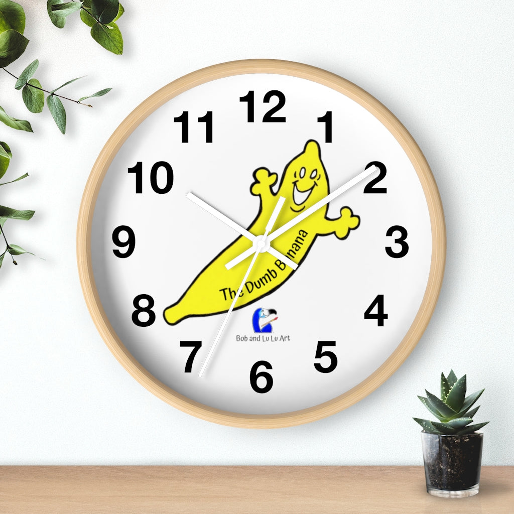 THE DUMB BANANA Wall Clock with Numbers in White - Telling Time is so much fun when you're a banana!!!