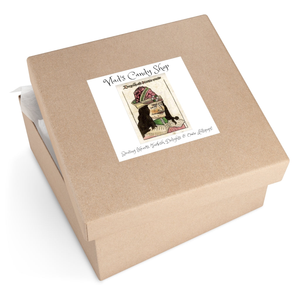 VLAD'S CANDY SHOP Halloween Indoor & Outdoor Square Kiss-Cut Vinyl Sticker