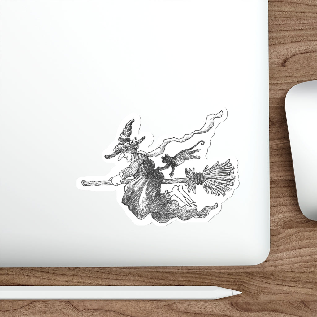 AGNES THE WITCH "Can Really Zoom On Her Broom" Halloween Vinyl Indoor & Outdoor Die-Cut Sticker