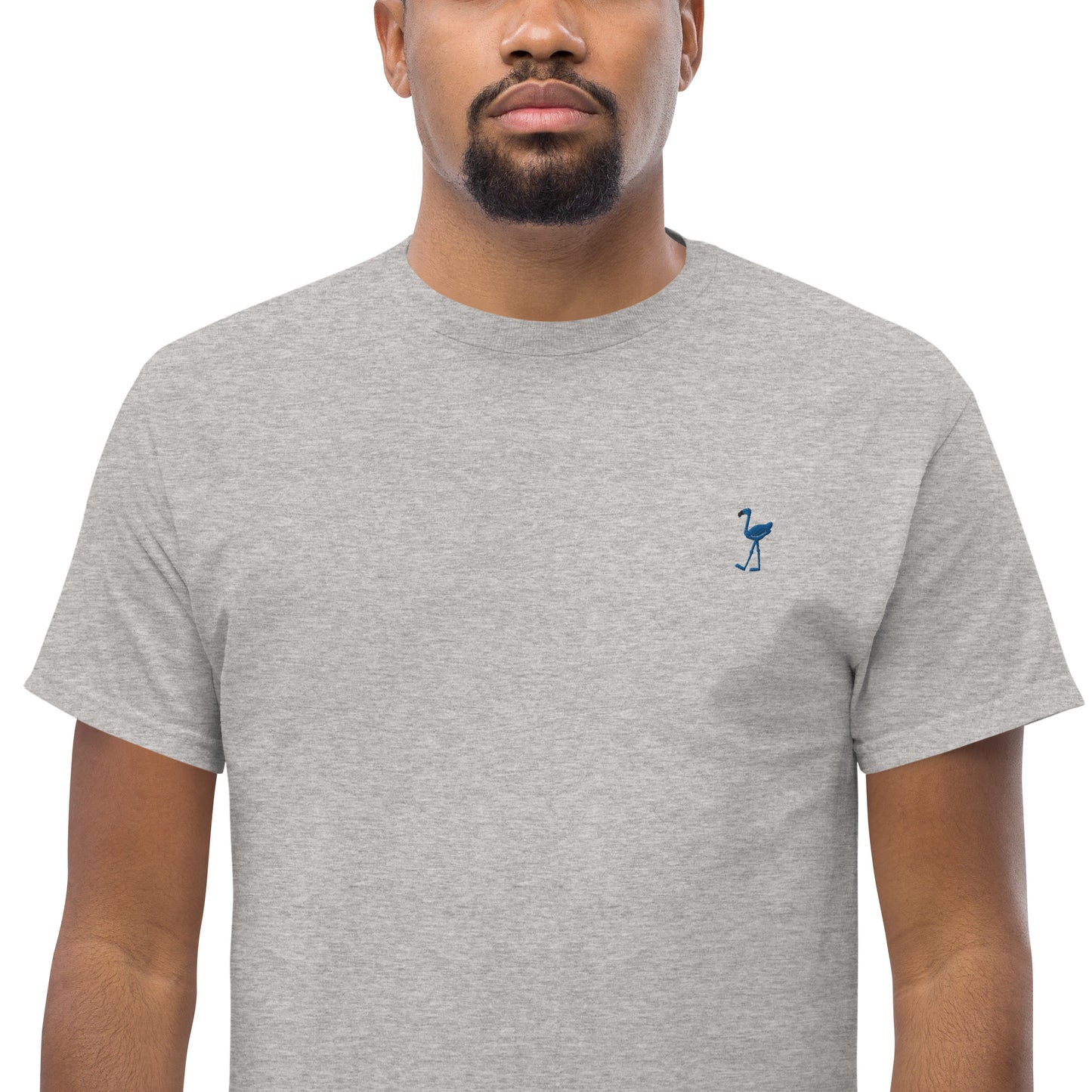 LU LU THE BLUE FLAMINGO Men's Embroidery Classic T-Shirt - The coolest flamingo shirt ever!!!