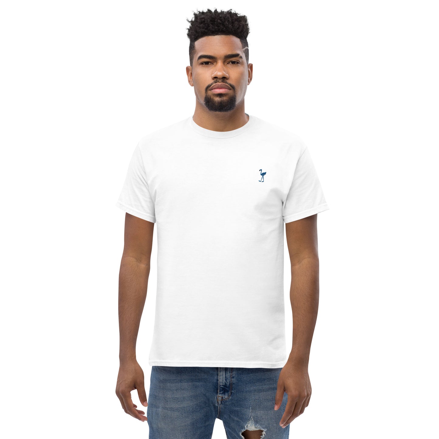 LU LU THE BLUE FLAMINGO Men's Embroidery Classic T-Shirt - The coolest flamingo shirt ever!!!