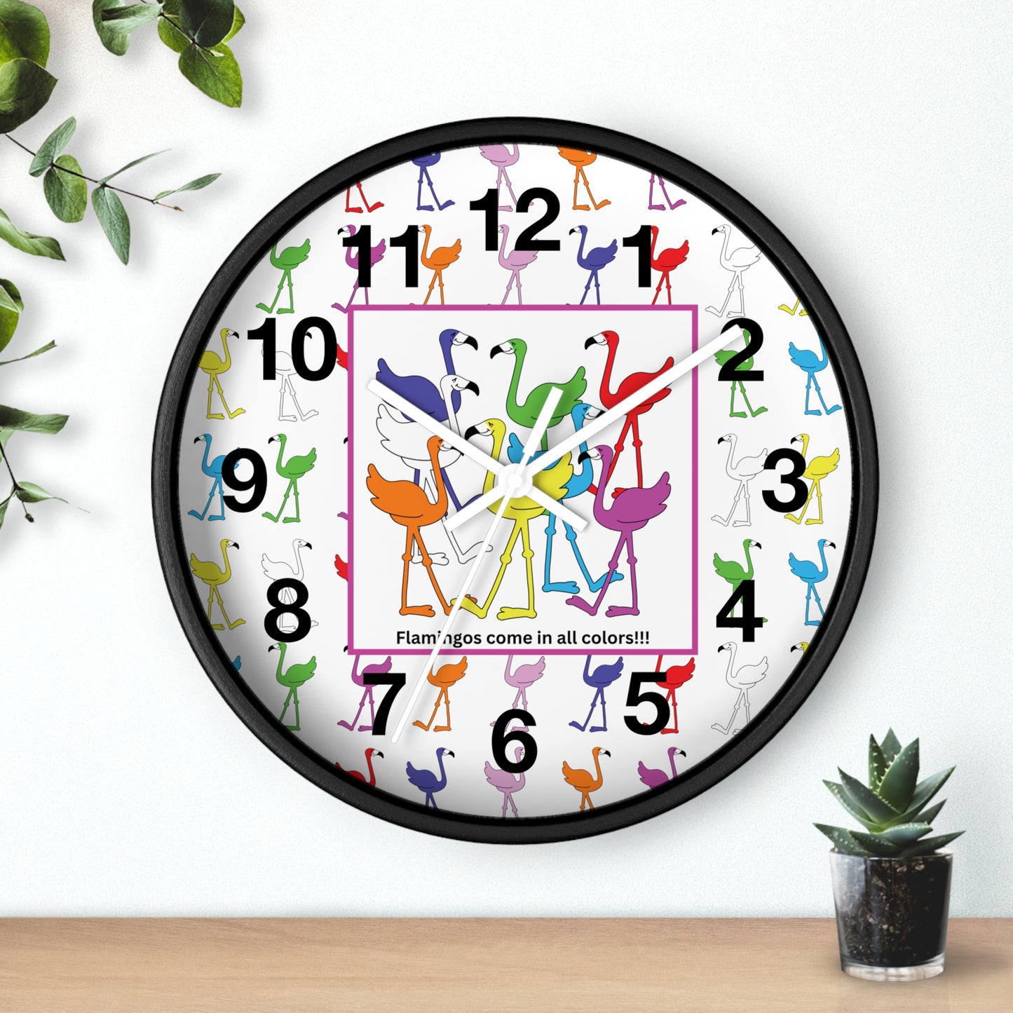 "Flamingos Come In All Colors" Wall Clock by Lu Lu