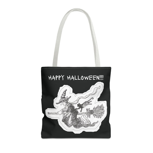 The only way to fly on Halloween is on a broom!!! - The Happy Halloween Trick or Treat Candy Tote Bag