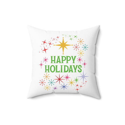 Mid-Century Stars & "Happy Holidays" Accent 16"X16" Square Throw Pillow