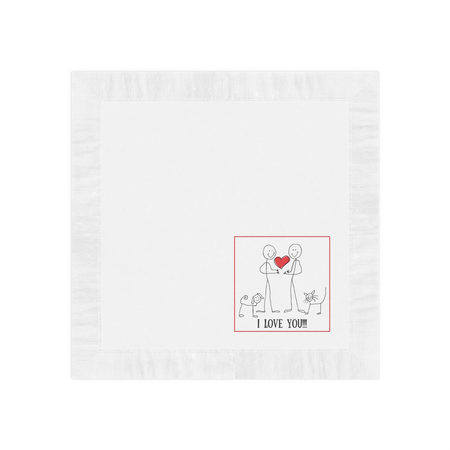 "I Love You" Valentine White Coined Napkins