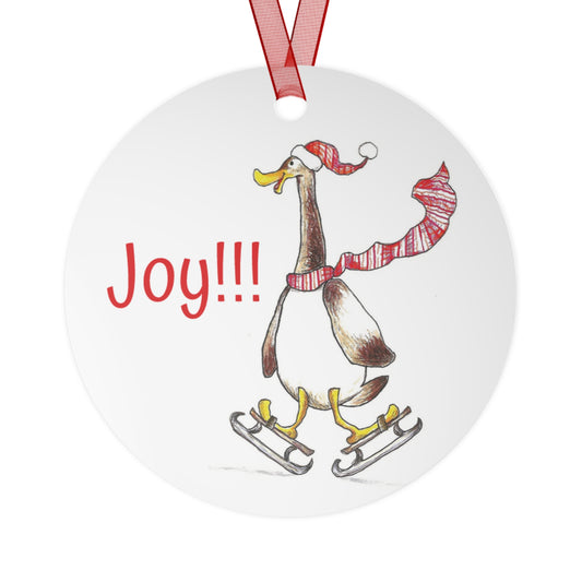 "JOY" Christmas Tree Metal Ornament with Goose Nutmeg