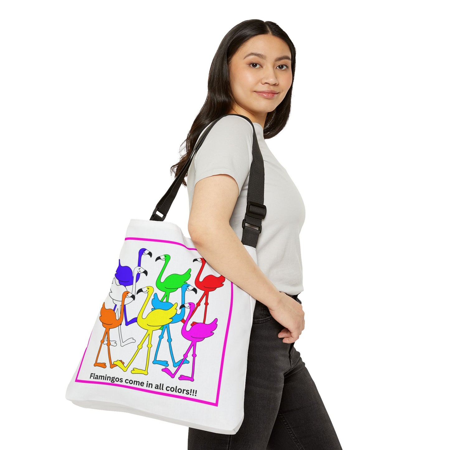 Flamingos Come In All Colors Adjustable Tote Book Bag