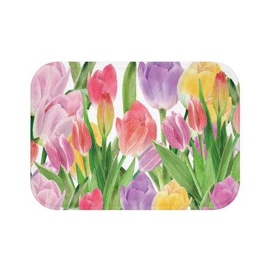 Tulip Sunrise Bath & Shower Mat with White Accents - The Tulip Sunrise Collection by Miss Daisy