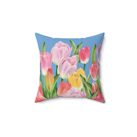 Tulip Sunrise 14"x14" Square Decorative Accent Pillow with Light Blue Accents - The Tulip Sunrise Collection by Miss Daisy