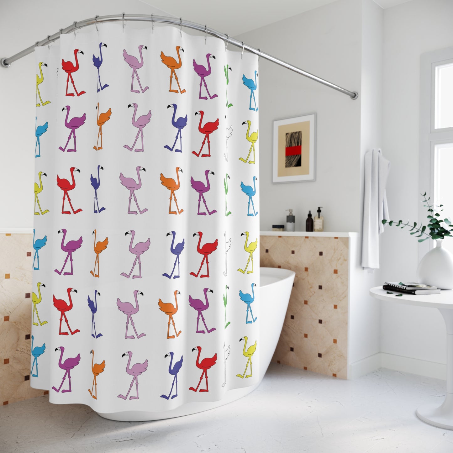 Rainbow Flamingo Club Shower Curtain by Lu Lu