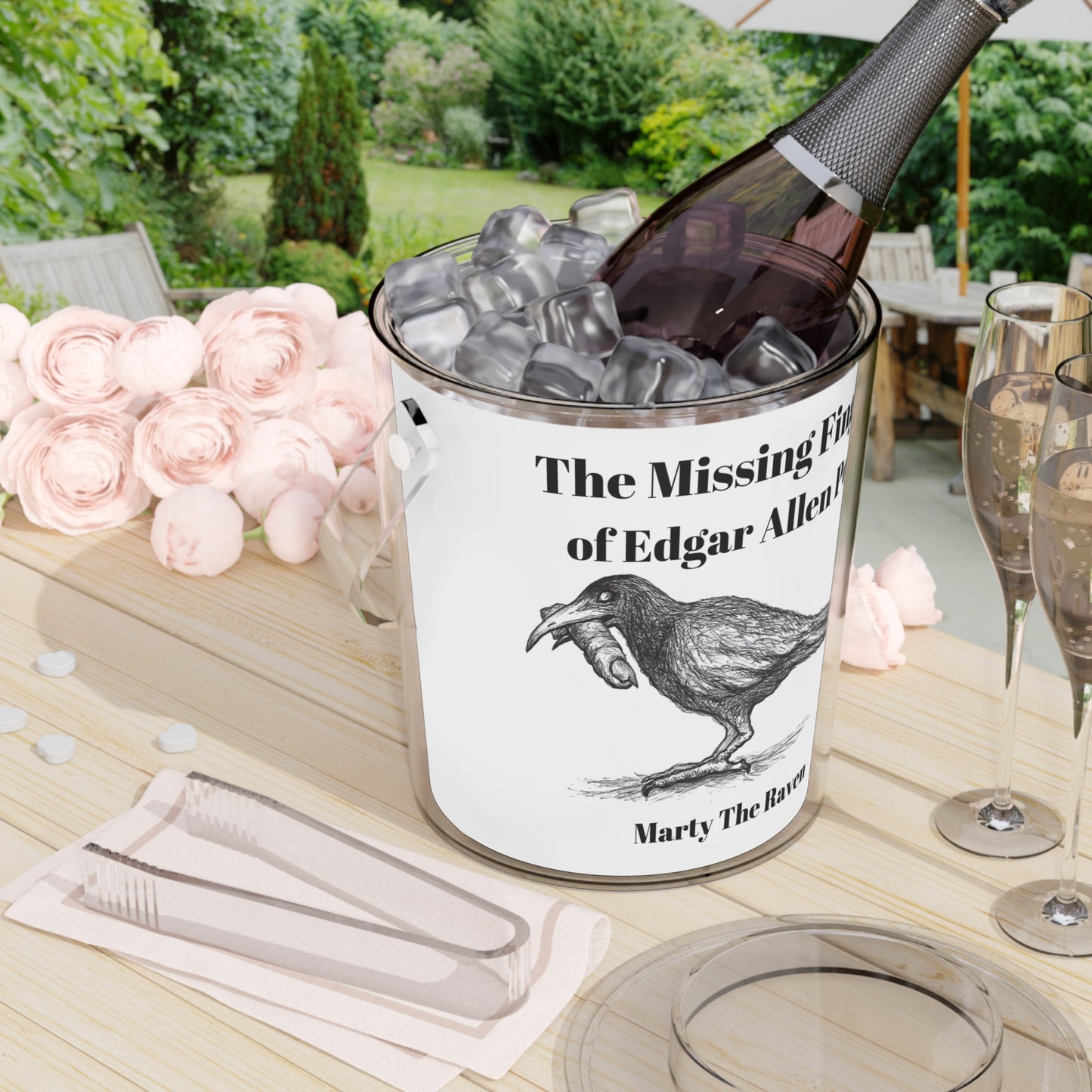 "The Missing Finger of Edgar Allan Poe" - Marty the Raven Halloween Ice Bucket with Tongs