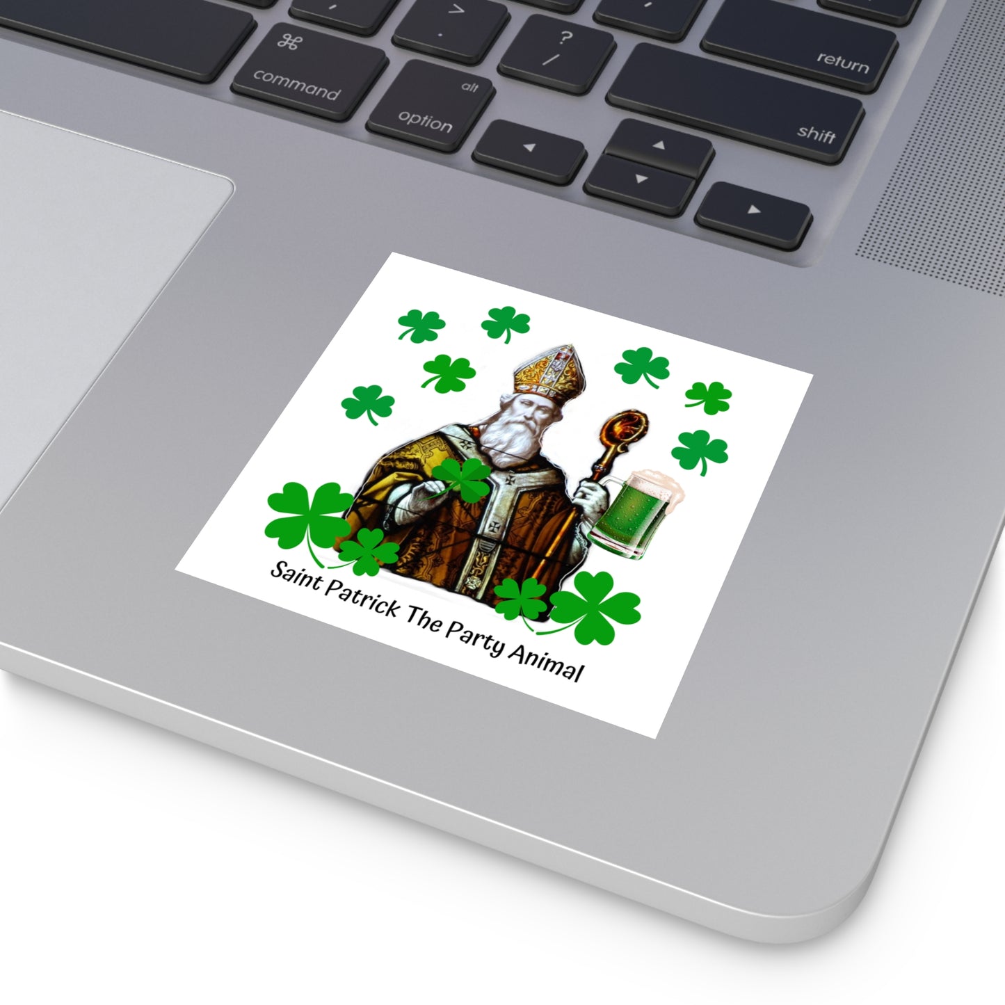 Saint Patrick The Party Animal & Green Beer Indoor & Outdoor Square Kiss-Cut Vinyl Sticker