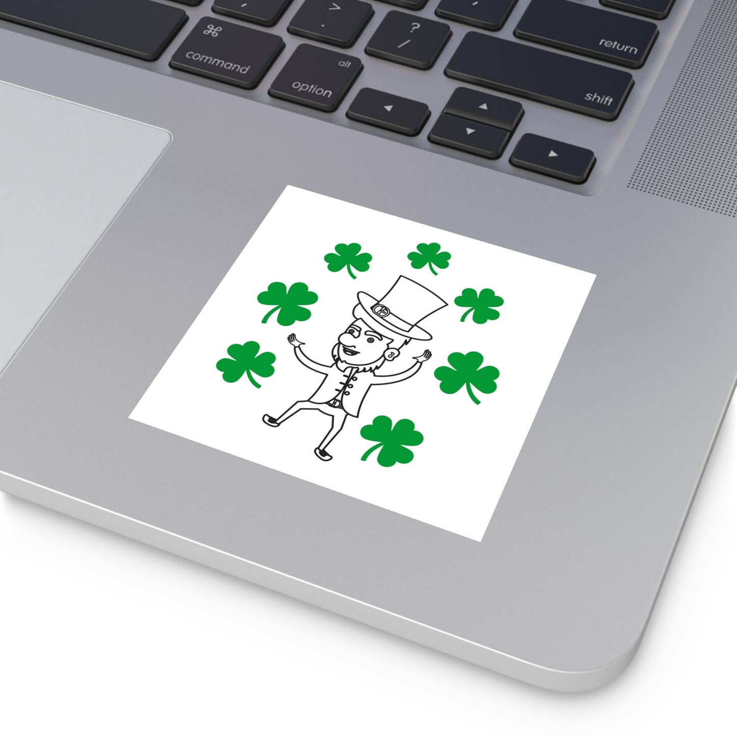 Dancing Irish Leprechaun with Shamrocks Indoor & Outdoor Square Kiss-Cut Vinyl Sticker