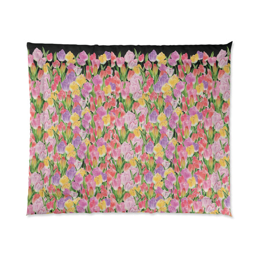 Tulip Sunrise Bed Comforter with Black Accents - The Tulip Sunrise Collection by Miss Daisy