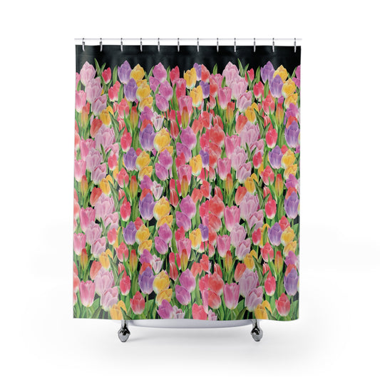 Tulip Sunrise Shower Curtain with Black Accents - The Tulip Sunrise Collection by Miss Daisy