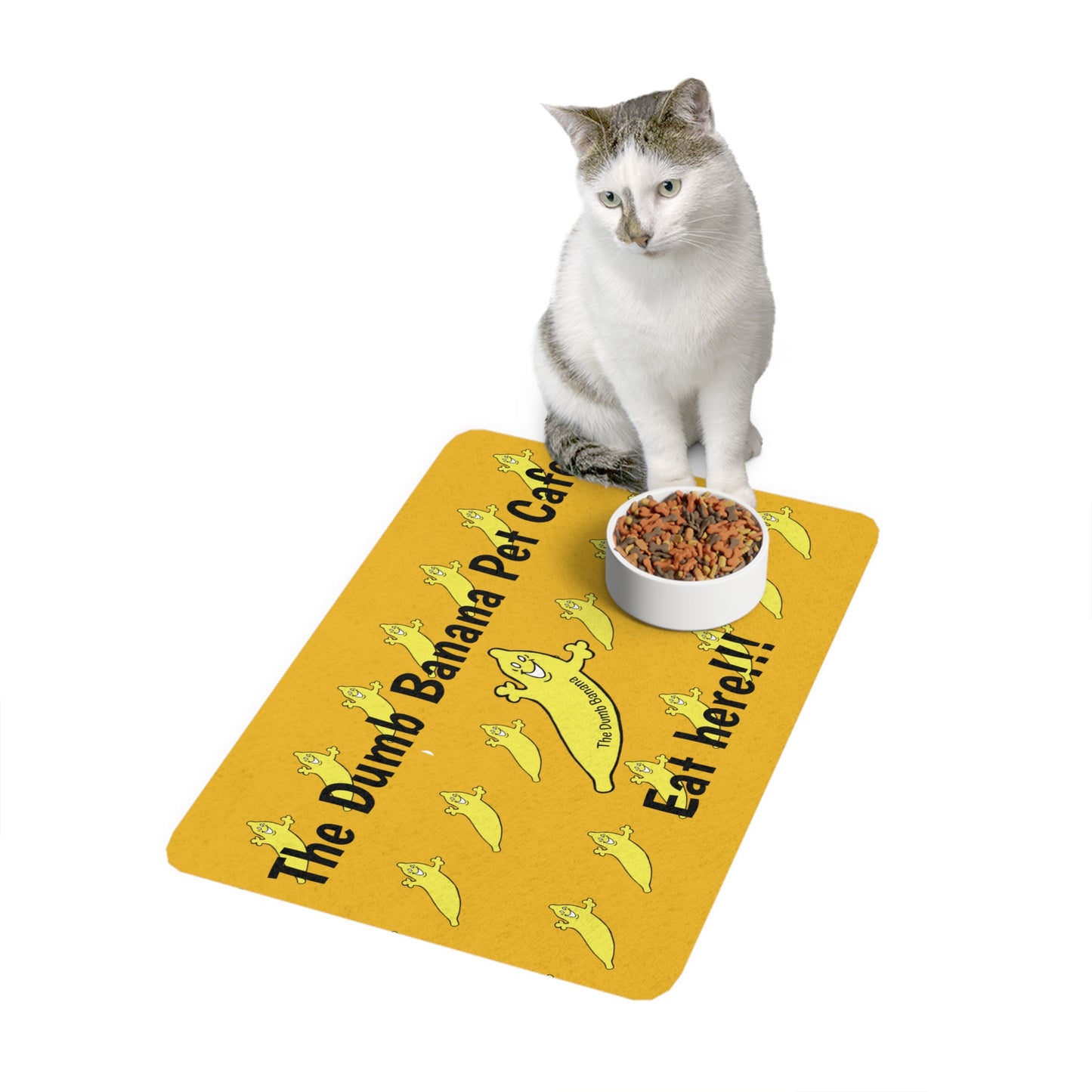 The Dumb Banana Pet Cafe "EAT HERE" Yellow Food Mat - The cafe that all dogs and cats love to eat at!!!