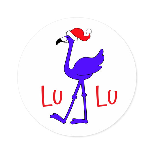 Lu Lu The Blue Flamingo Round Indoor & Outdoor Kiss Cut Christmas Sticker