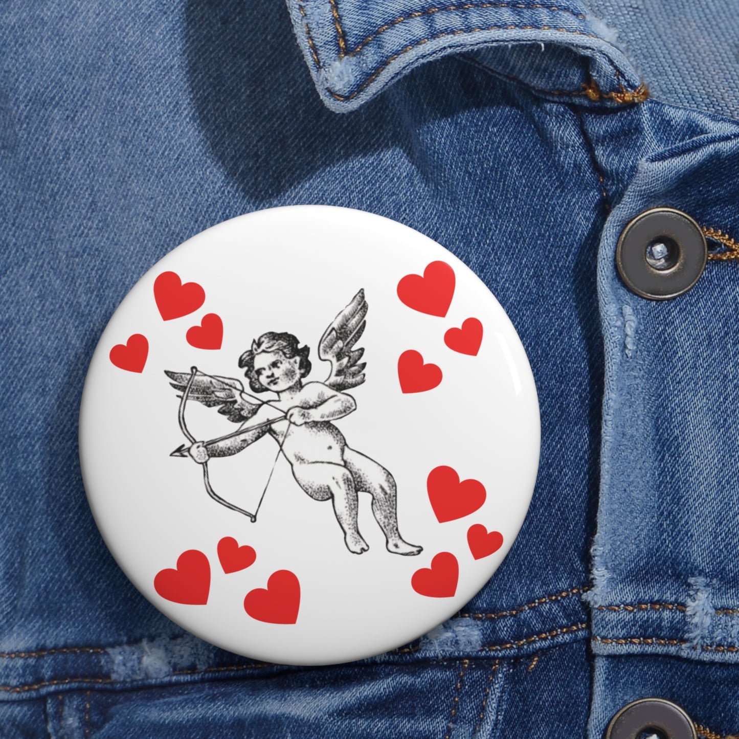 Cupid & Hearts Valentine Pin Button