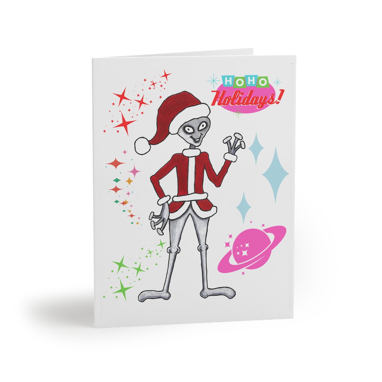Mid-Century "Ho Ho Ho!!!" Santa Claus Space Alien Greeting Christmas Cards (8, 16, and 24 pcs)