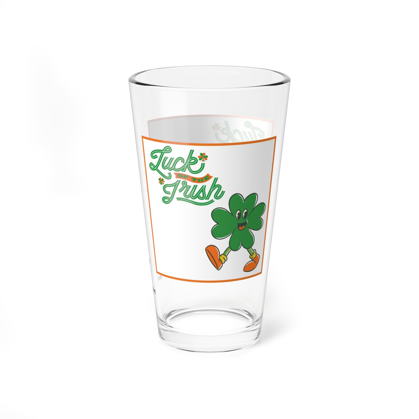 "Luck of the Irish" with Lucky The Happy Irish Shamrock 16oz Glass Cup